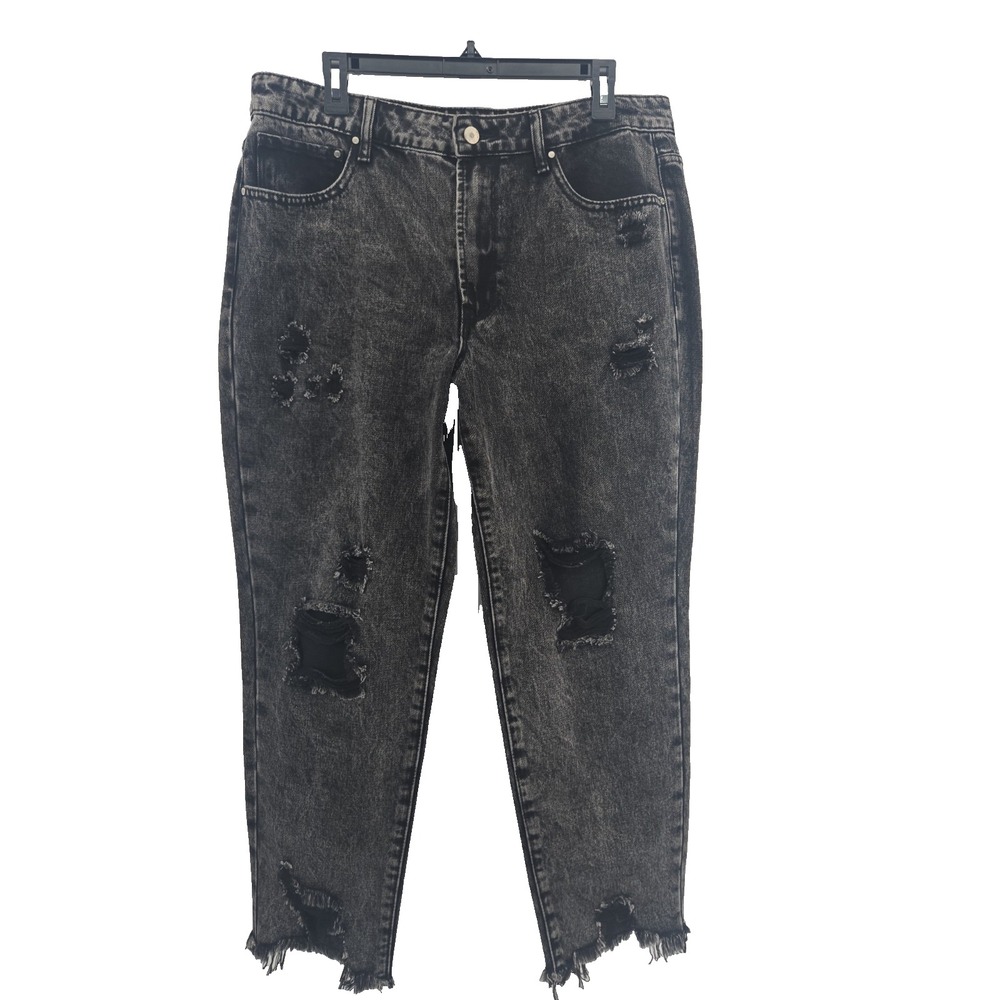 Petra 153 Women's 13/ 30 Acid Washed Black Distressed Destroyed Denim Jeans
